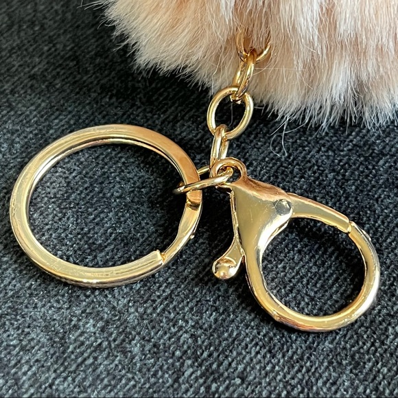 Faux Rabbit Fur Pompom PEACH Keychain Metal keyring Bag Accesso… - Picture 3 of 8